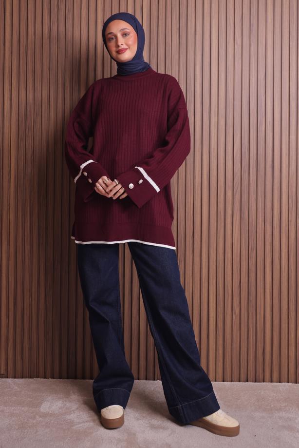 Tesettür giyim BORDO TRİKO TUNİK T 0217 - TRENDTESETTÜR