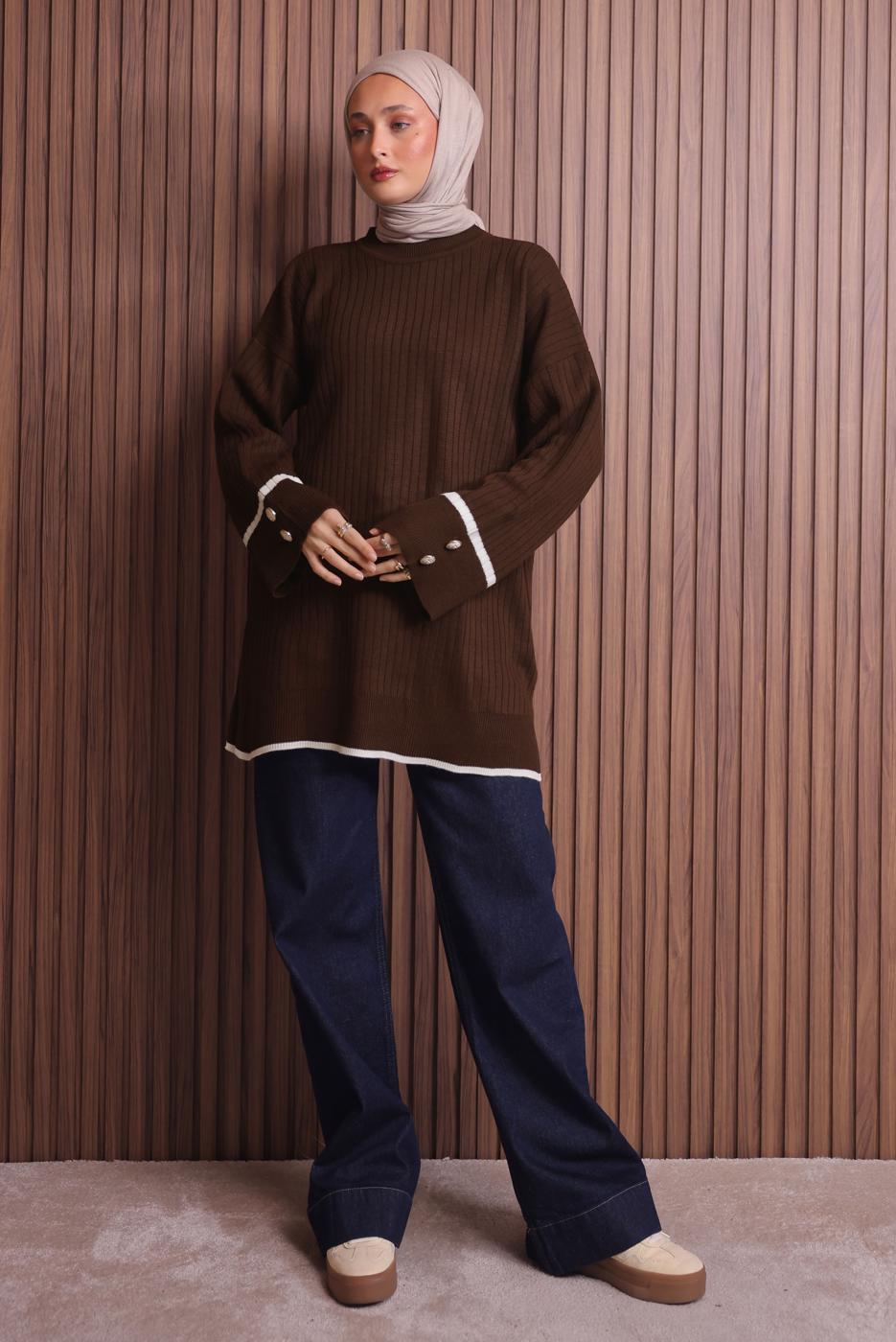 Vêtements hijab BRUN TUNIQUE EN MAILLE T 0217