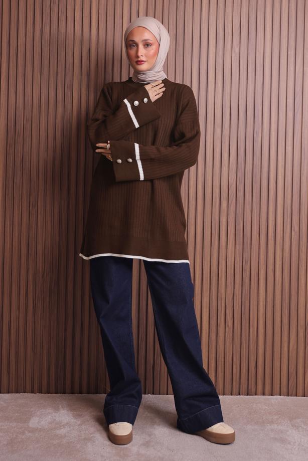 Tesettür giyim KAHVE TRİKO TUNİK T 0217 - TRENDTESETTÜR