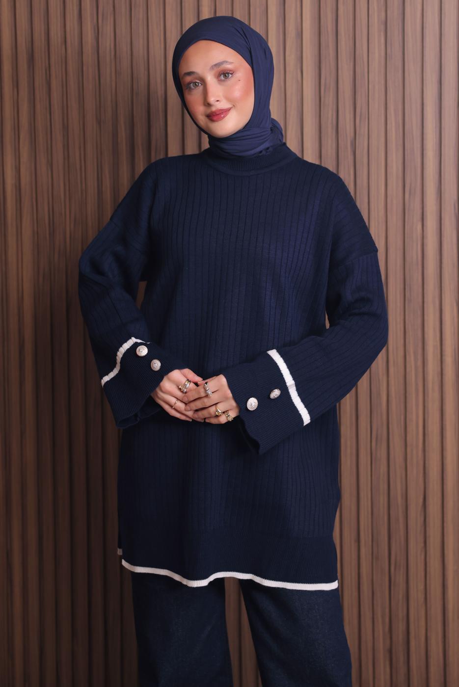 Vêtements hijab BLEU MARINE TUNIQUE EN MAILLE T 0217