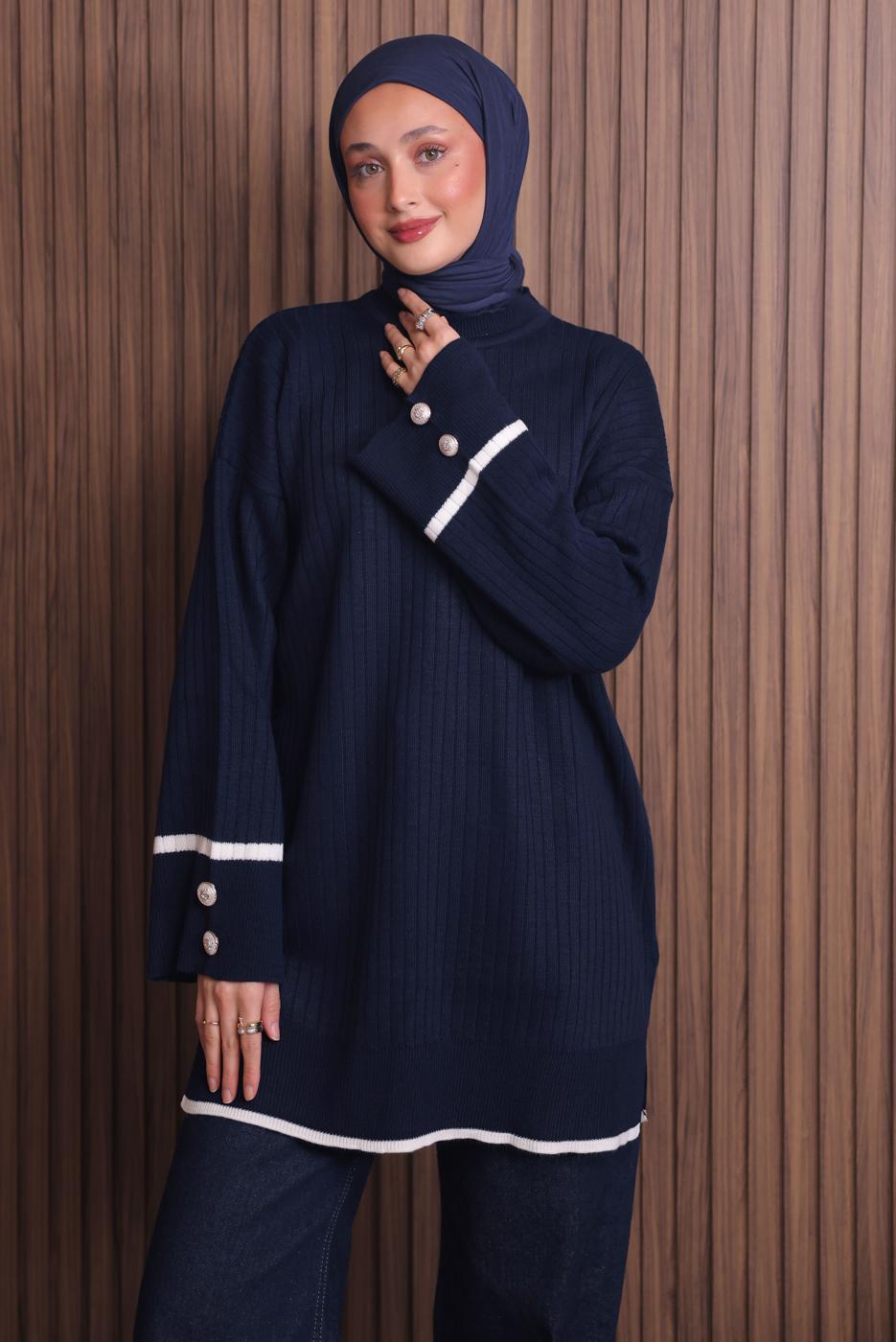 Vêtements hijab BLEU MARINE TUNIQUE EN MAILLE T 0217