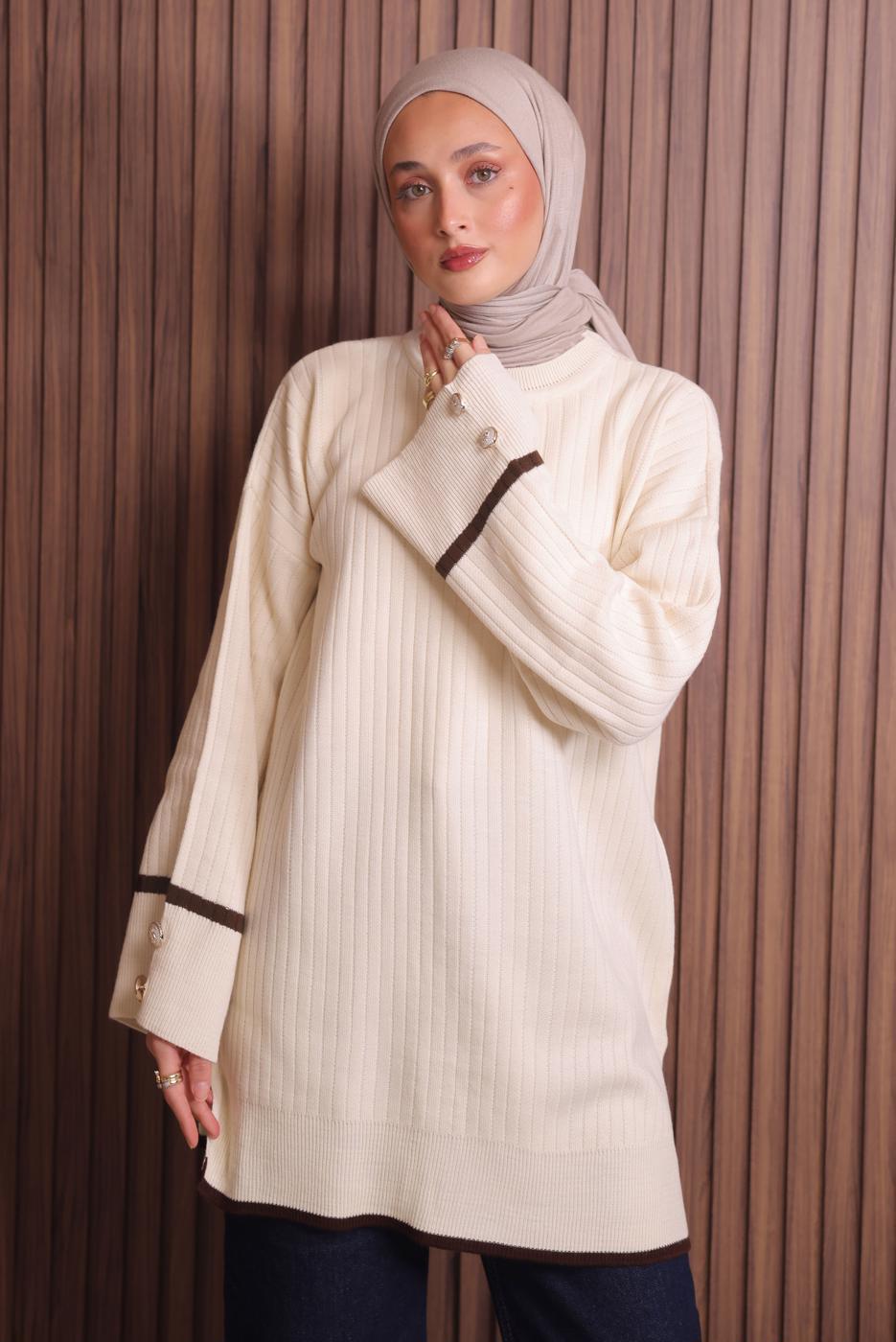 Vêtements hijab BEIGE TUNIQUE EN MAILLE T 0217