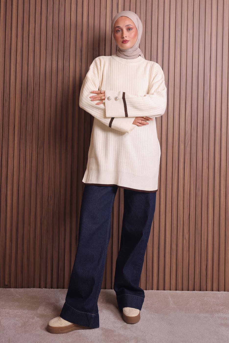 Vêtements hijab BEIGE TUNIQUE EN MAILLE T 0217