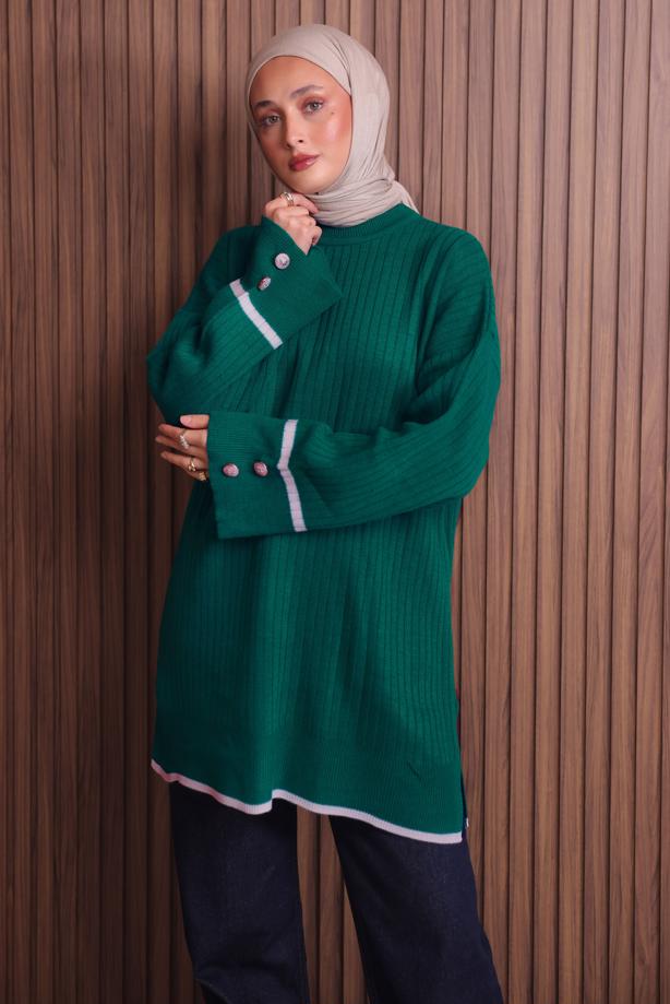 Tesettür giyim YEŞİL TRİKO TUNİK T 0217 - TRENDTESETTÜR