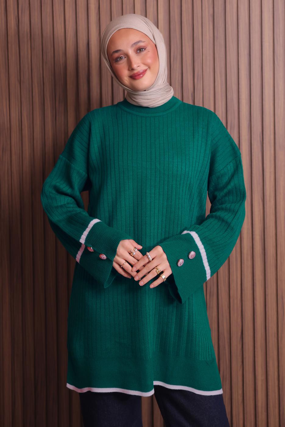 Vêtements hijab VERT TUNIQUE EN MAILLE T 0217