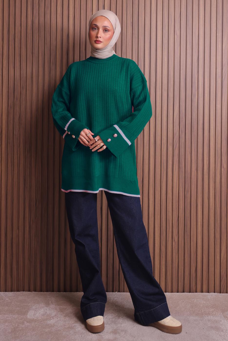 Vêtements hijab VERT TUNIQUE EN MAILLE T 0217