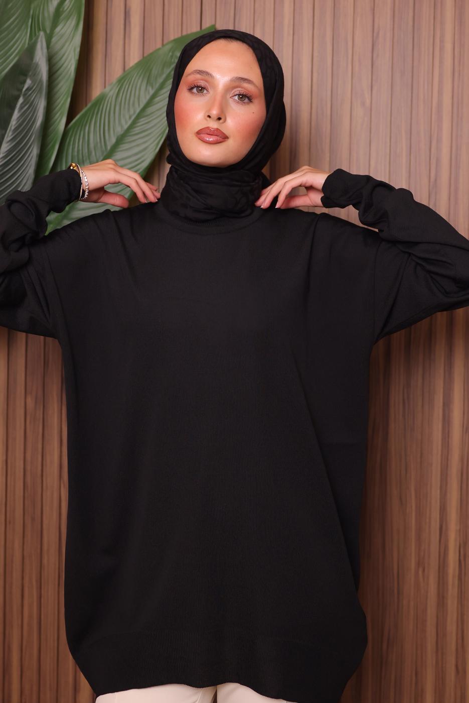 Tesettür giyim SİYAH TRİKO TUNİK T 1007