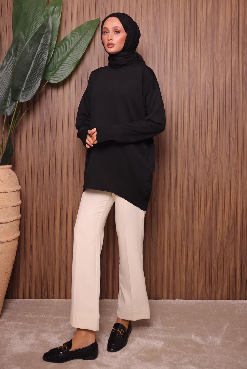 Tesettür giyim SİYAH TRİKO TUNİK T 1007