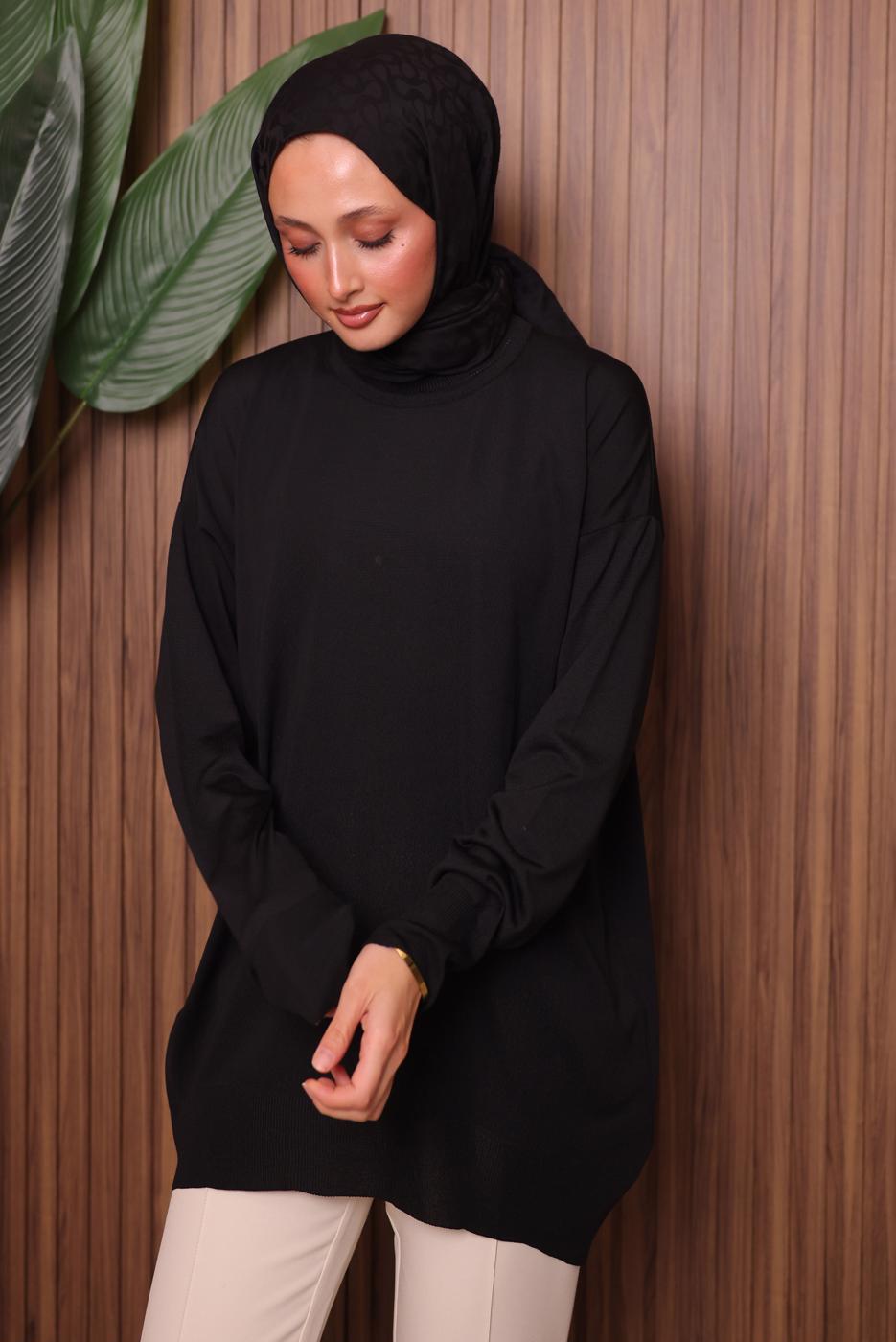 Tesettür giyim SİYAH TRİKO TUNİK T 1007