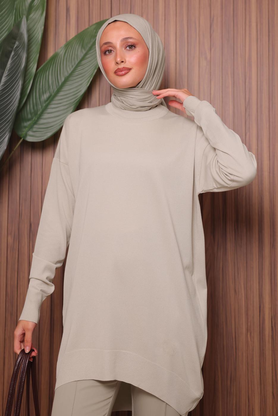 Tesettür giyim BEJ TRİKO TUNİK T 1007