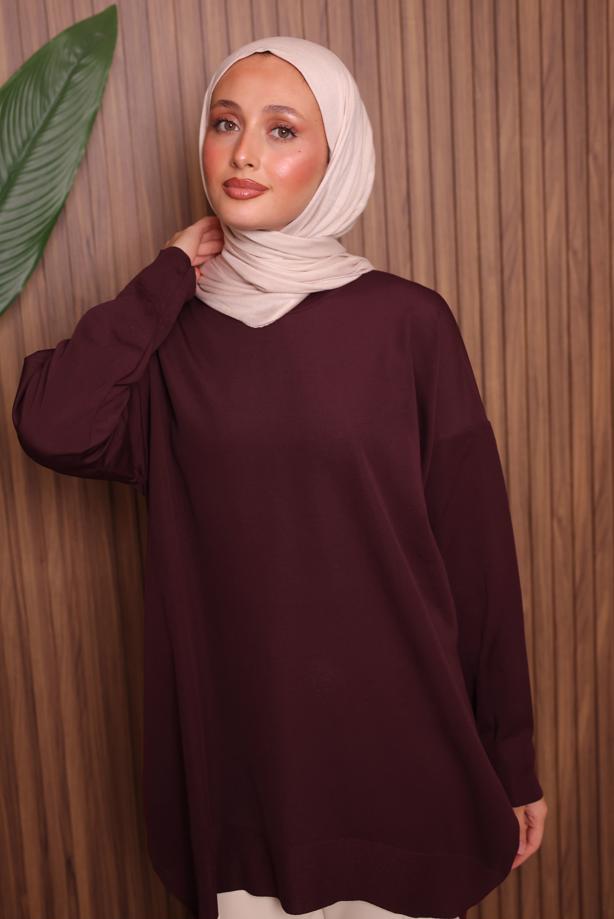 Tesettür giyim BORDO TRİKO TUNİK T 1007 - TRENDTESETTÜR