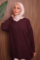 Tesettür giyim BORDO TRİKO TUNİK T 1007