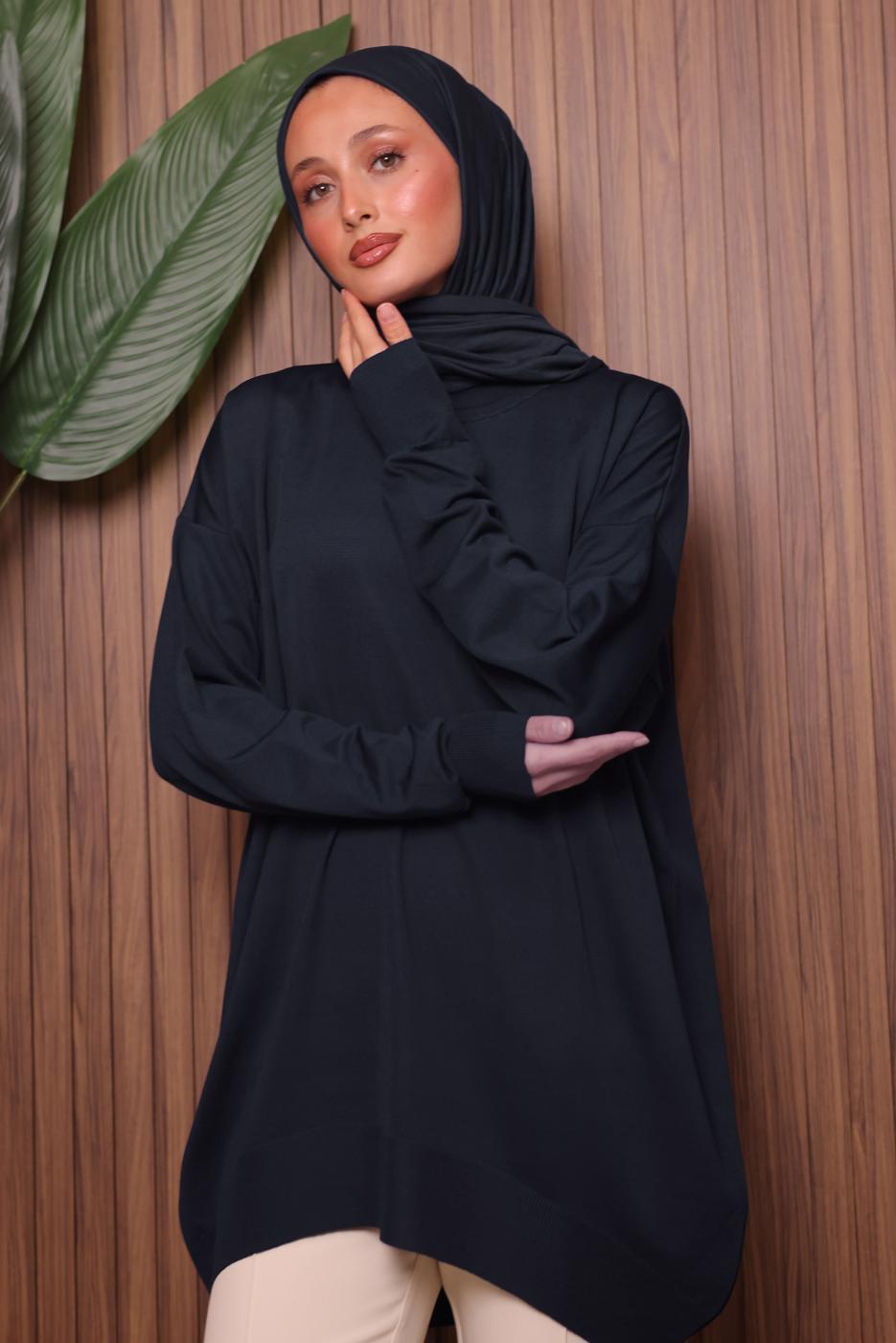 Tesettür giyim LACİVERT TRİKO TUNİK T 1007