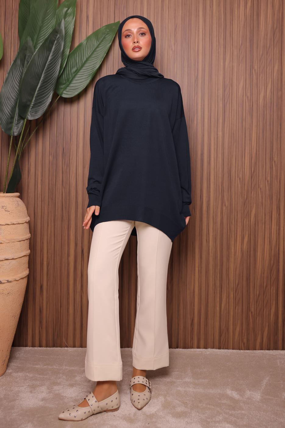 Tesettür giyim LACİVERT TRİKO TUNİK T 1007