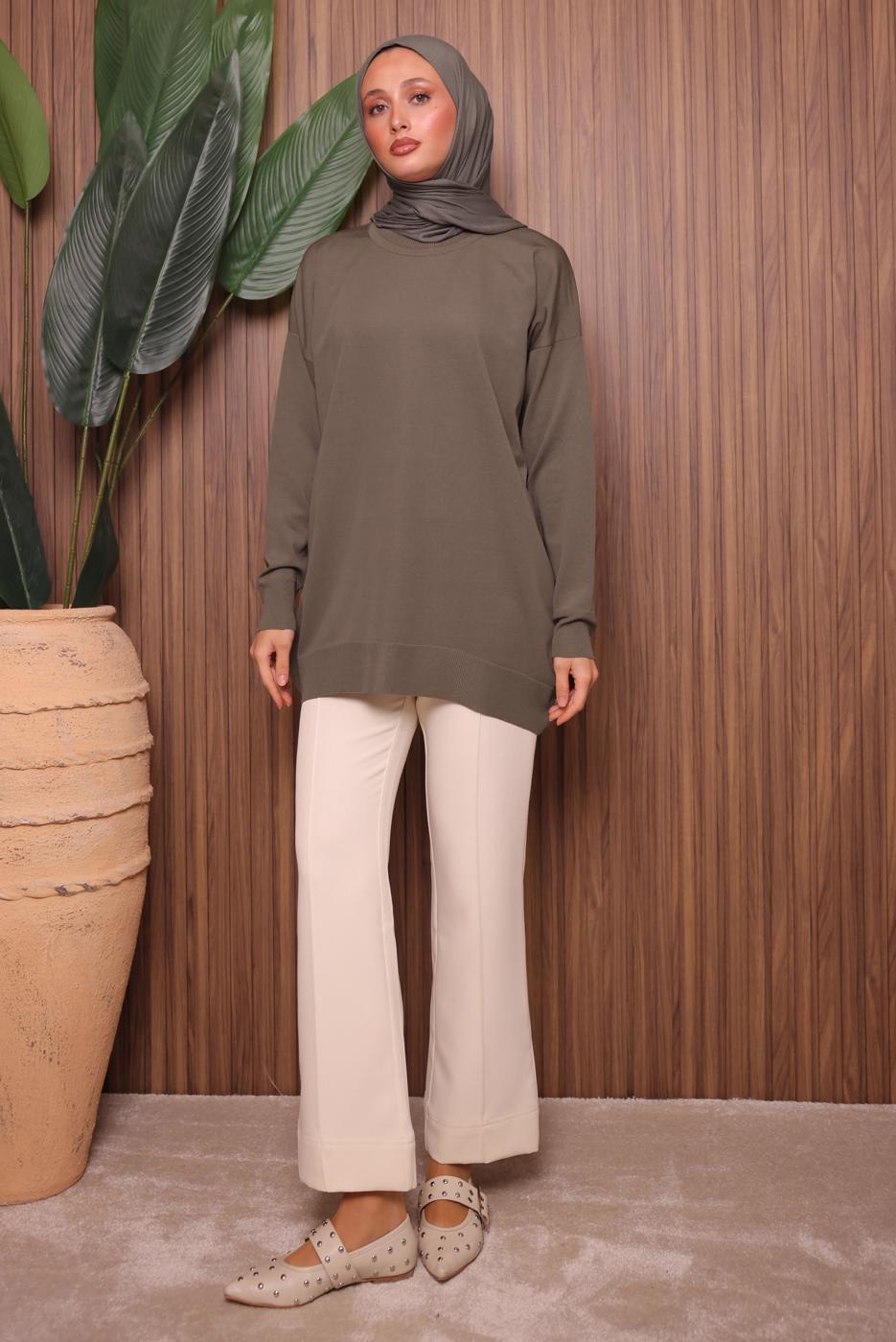 Tesettür giyim VİZON TRİKO TUNİK T 1007