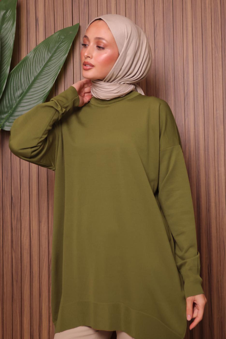 Vêtements hijab VERT TUNIQUE EN MAILLE T 1007