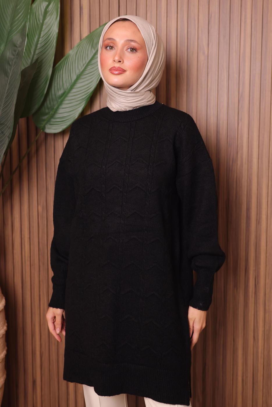 Tesettür giyim SİYAH TRİKO TUNİK T 1107