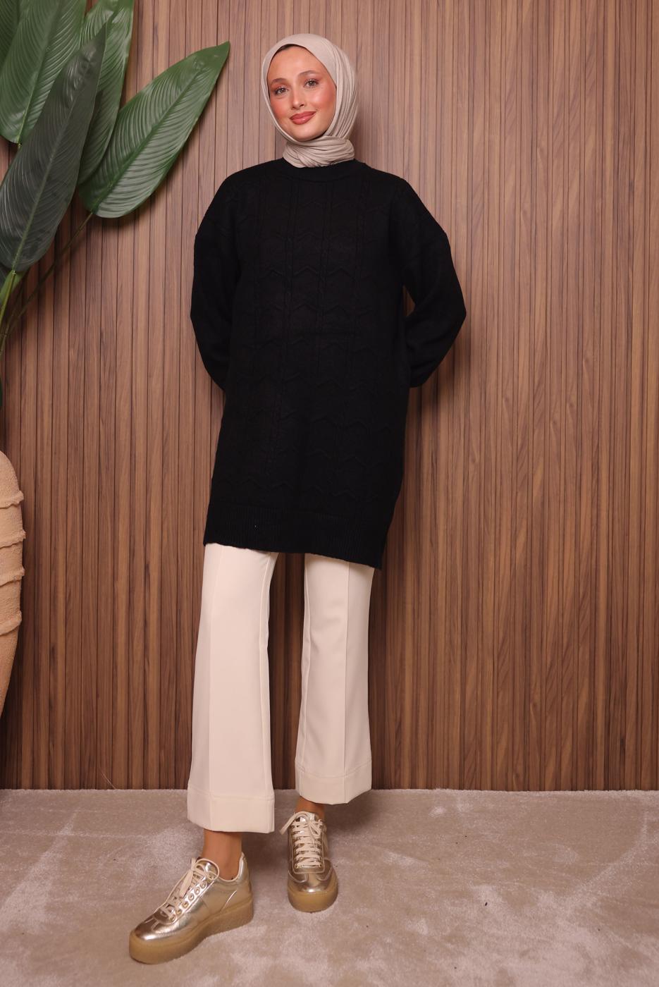Tesettür giyim SİYAH TRİKO TUNİK T 1107