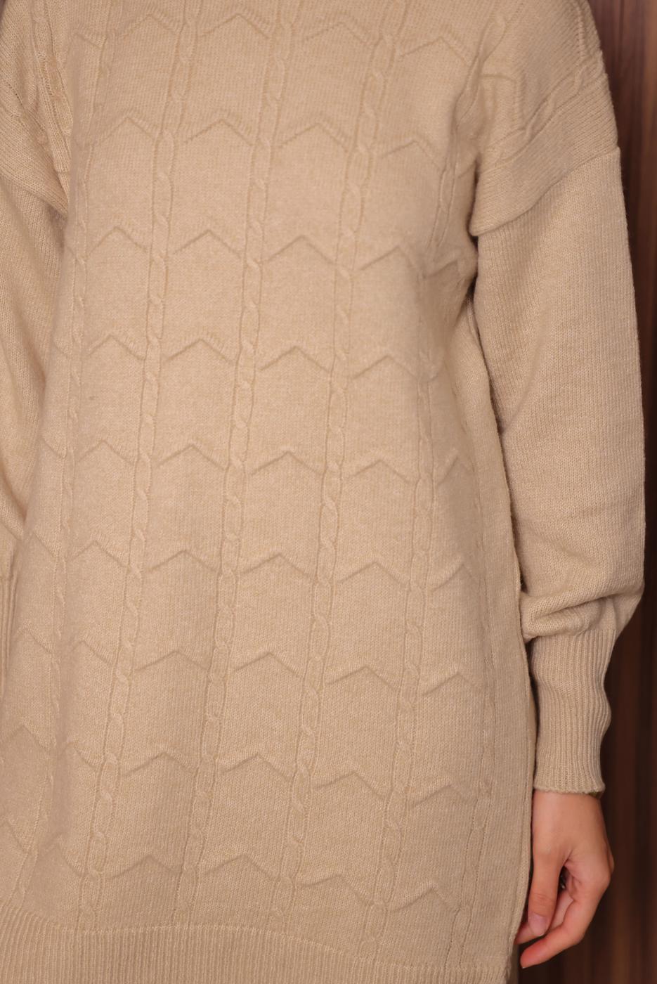 Tesettür giyim BEJ TRİKO TUNİK T 1107