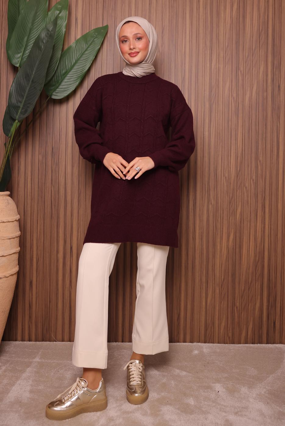 Tesettür giyim BORDO TRİKO TUNİK T 1107