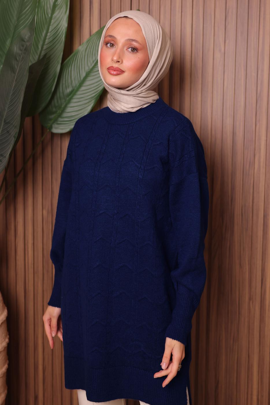 Tesettür giyim LACİVERT TRİKO TUNİK T 1107