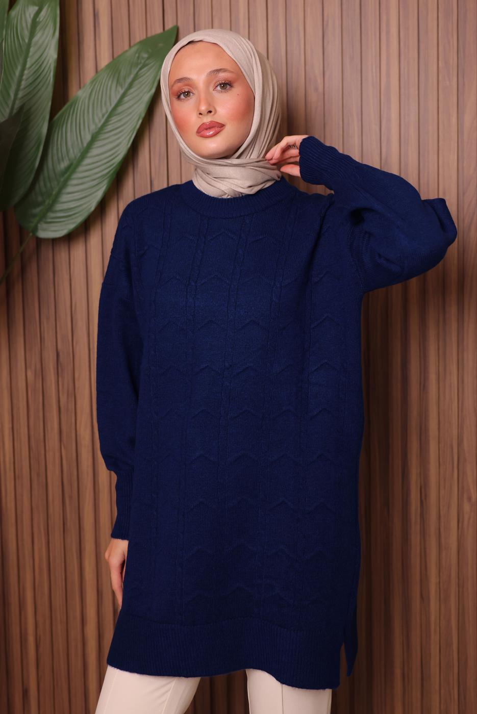Tesettür giyim LACİVERT TRİKO TUNİK T 1107