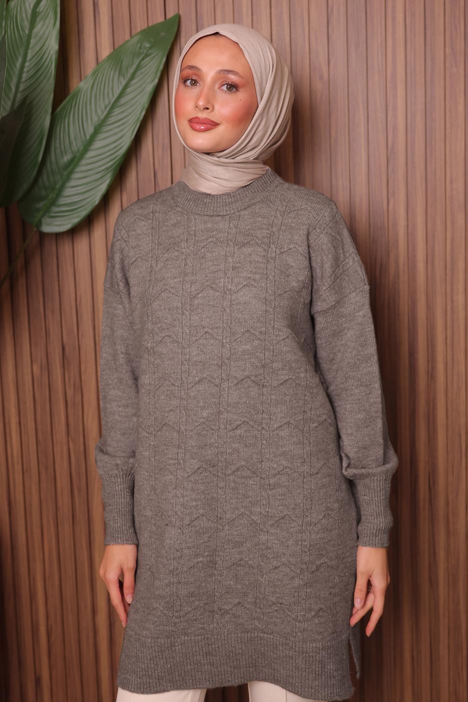 Tesettür giyim KAHVE TRİKO TUNİK T 1107