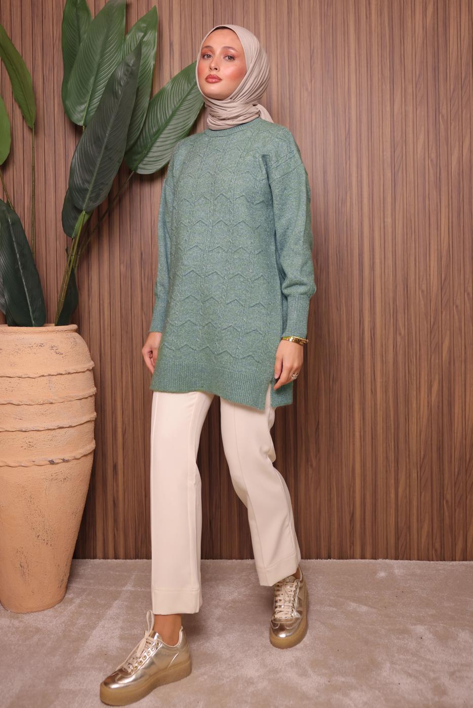 Hijab clothing GREEN KNITWEAR TUNIC T 1107