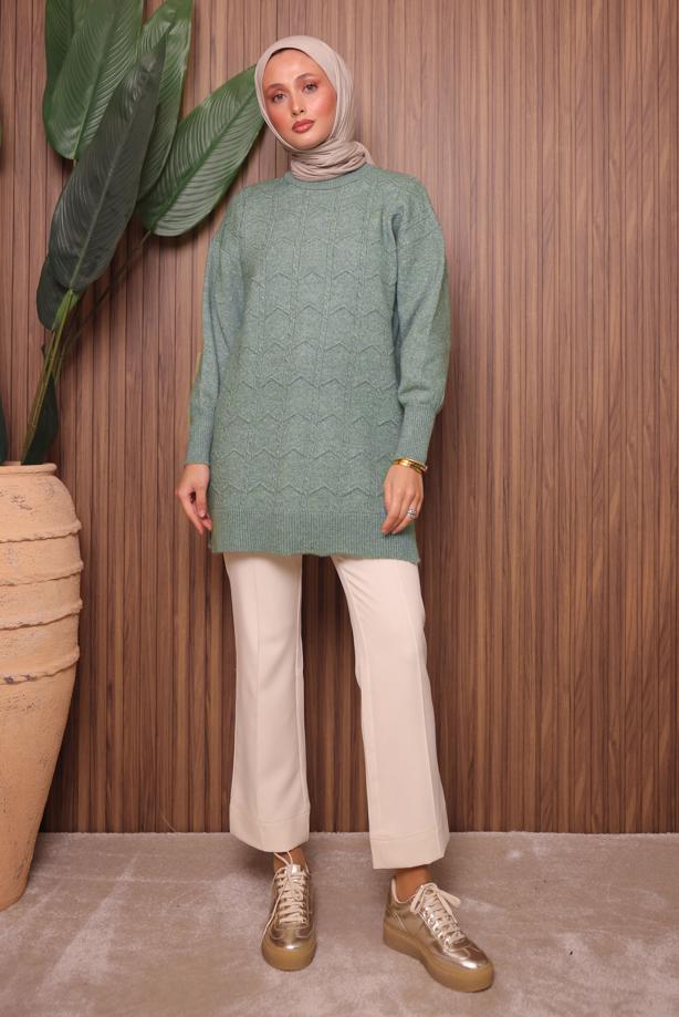 Hijab clothing GREEN KNITWEAR TUNIC T 1107 - TRENDTESETTÜR