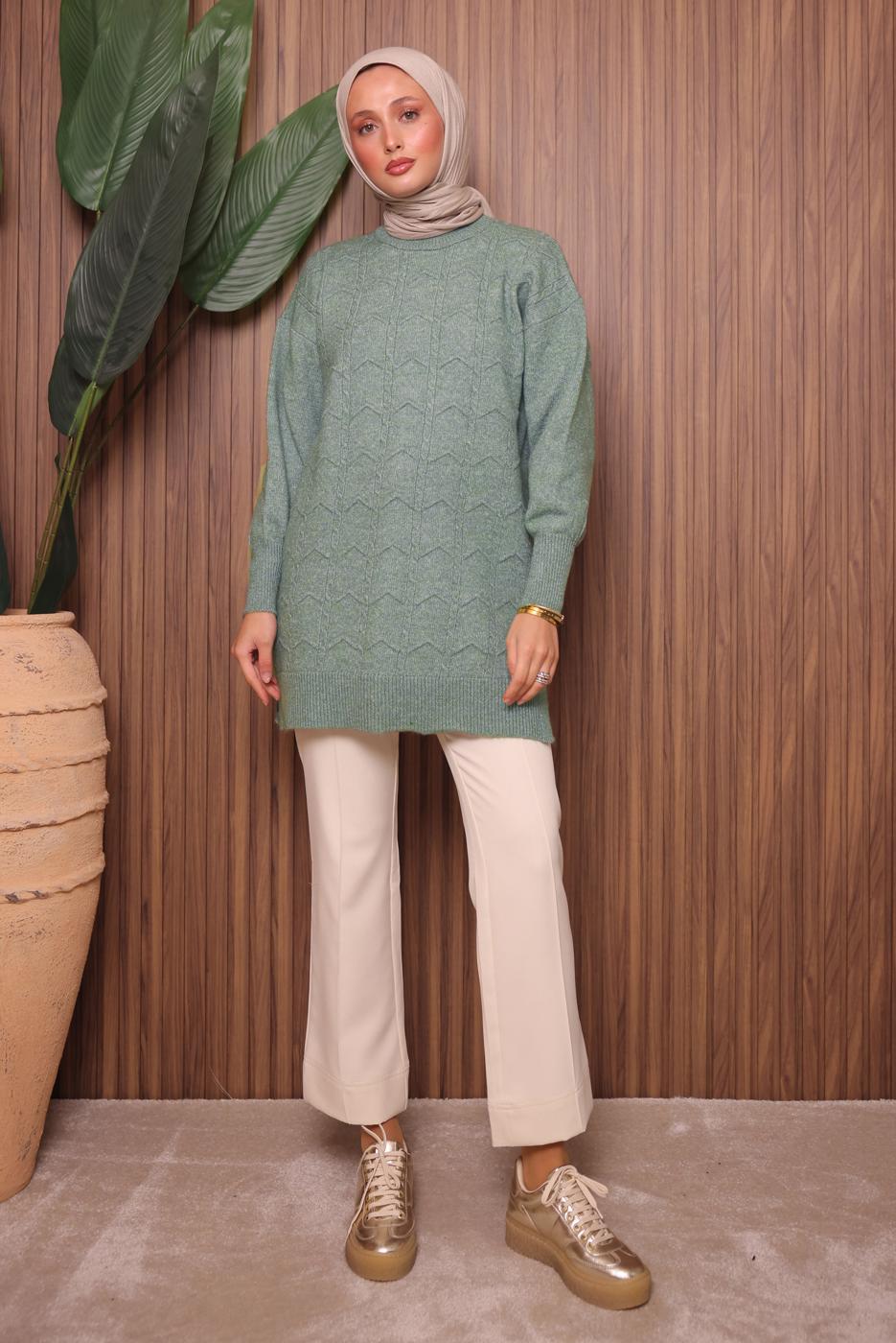 Hijab clothing GREEN KNITWEAR TUNIC T 1107