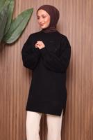Tesettür giyim SİYAH TAŞ DETAYLI TRİKO TUNİK T 1207