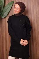 Tesettür giyim SİYAH TAŞ DETAYLI TRİKO TUNİK T 1207