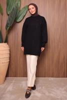 Tesettür giyim SİYAH TAŞ DETAYLI TRİKO TUNİK T 1207