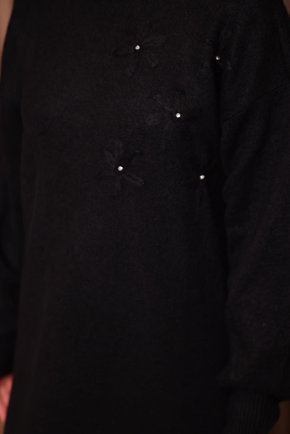 Tesettür giyim SİYAH TAŞ DETAYLI TRİKO TUNİK T 1207