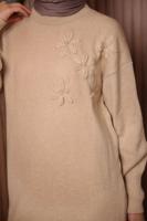 Vêtements hijab BEIGE TUNIQUE EN MAILLE AVEC GEMME T 1207