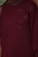 Tesettür giyim BORDO TAŞ DETAYLI TRİKO TUNİK T 1207