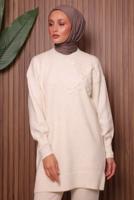 Tesettür giyim EKRU TAŞ DETAYLI TRİKO TUNİK T 1207
