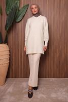 Tesettür giyim EKRU TAŞ DETAYLI TRİKO TUNİK T 1207