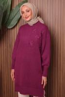 Tesettür giyim FUŞYA TAŞ DETAYLI TRİKO TUNİK T 1207