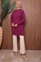 Tesettür giyim FUŞYA TAŞ DETAYLI TRİKO TUNİK T 1207