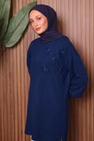 Tesettür giyim LACİVERT TAŞ DETAYLI TRİKO TUNİK T 1207