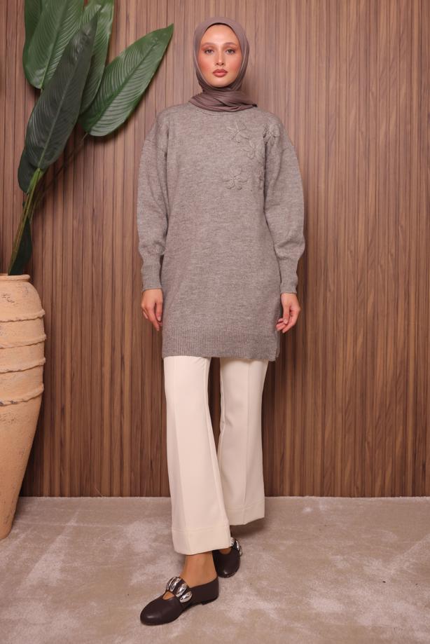 Hijab clothing MINK KNITWEAR TUNIC WITH GEM T 1207 - TRENDTESETTÜR