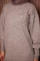 Tesettür giyim VİZON TAŞ DETAYLI TRİKO TUNİK T 1207