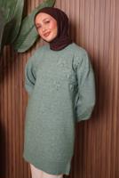 Tesettür giyim YEŞİL TAŞ DETAYLI TRİKO TUNİK T 1207