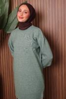 Tesettür giyim YEŞİL TAŞ DETAYLI TRİKO TUNİK T 1207