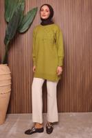 Tesettür giyim YEŞİL TAŞ DETAYLI TRİKO TUNİK T 1207