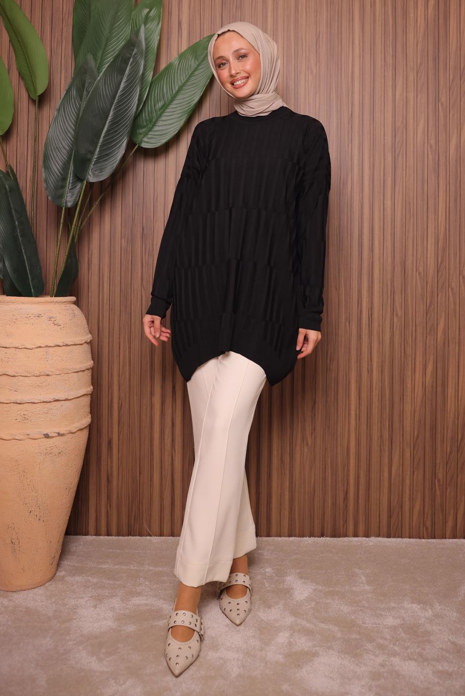 Tesettür giyim SİYAH TRİKO TUNİK T 2007