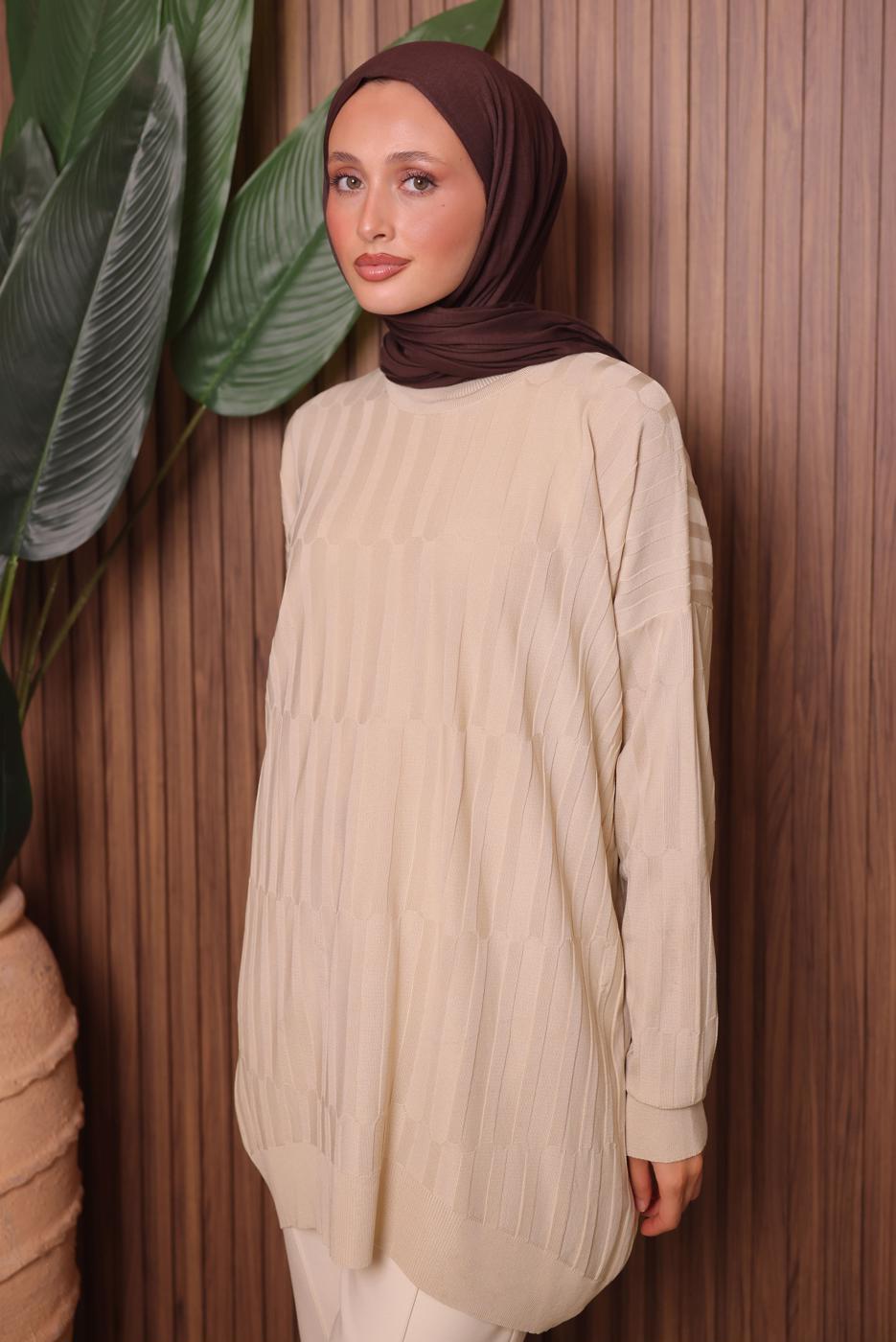 Tesettür giyim BEJ TRİKO TUNİK T 2007