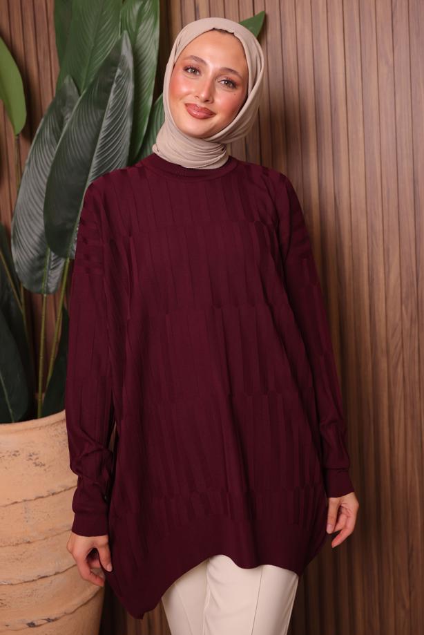Tesettür giyim BORDO TRİKO TUNİK T 2007 - TRENDTESETTÜR