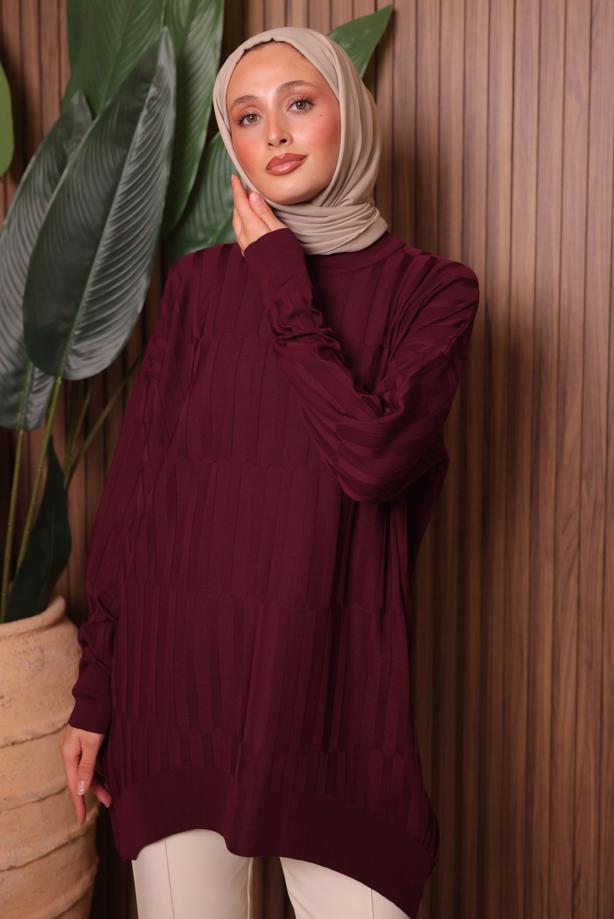 Tesettür giyim BORDO TRİKO TUNİK T 2007 - TRENDTESETTÜR
